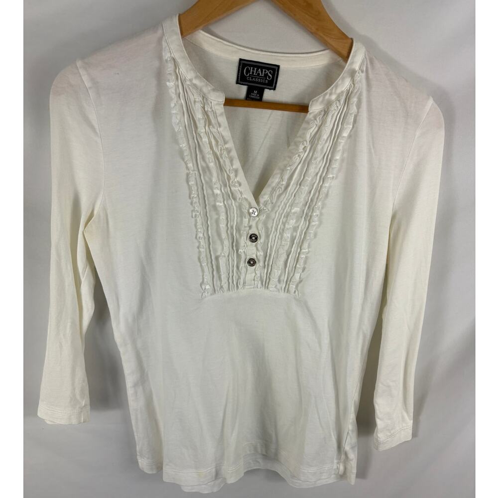 Chaps 3/4 Sleeve V Neck Top Size Medium
